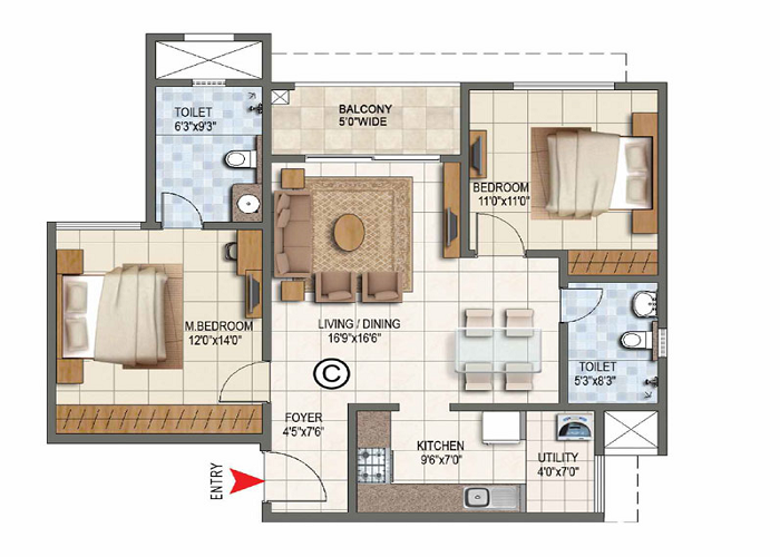Prestige Gardenia Estates 2400 sq. ft. Floor Plan